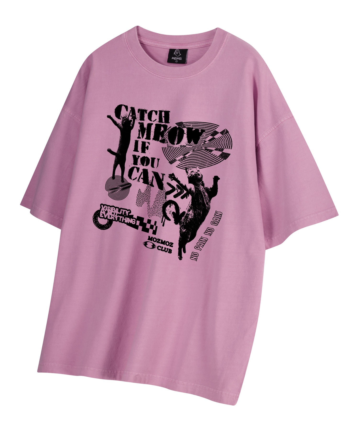 피그먼트 댄싱캣 오버핏 반팔티셔츠 핑크
