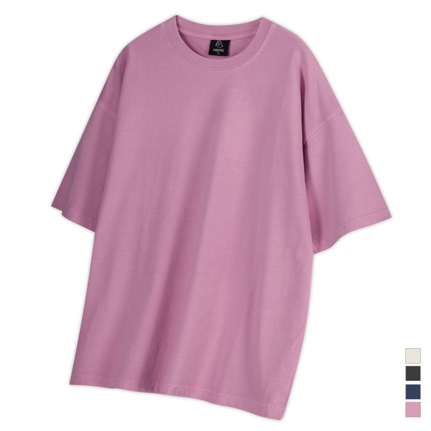 무지 피그먼트 오버핏 반팔티셔츠 핑크